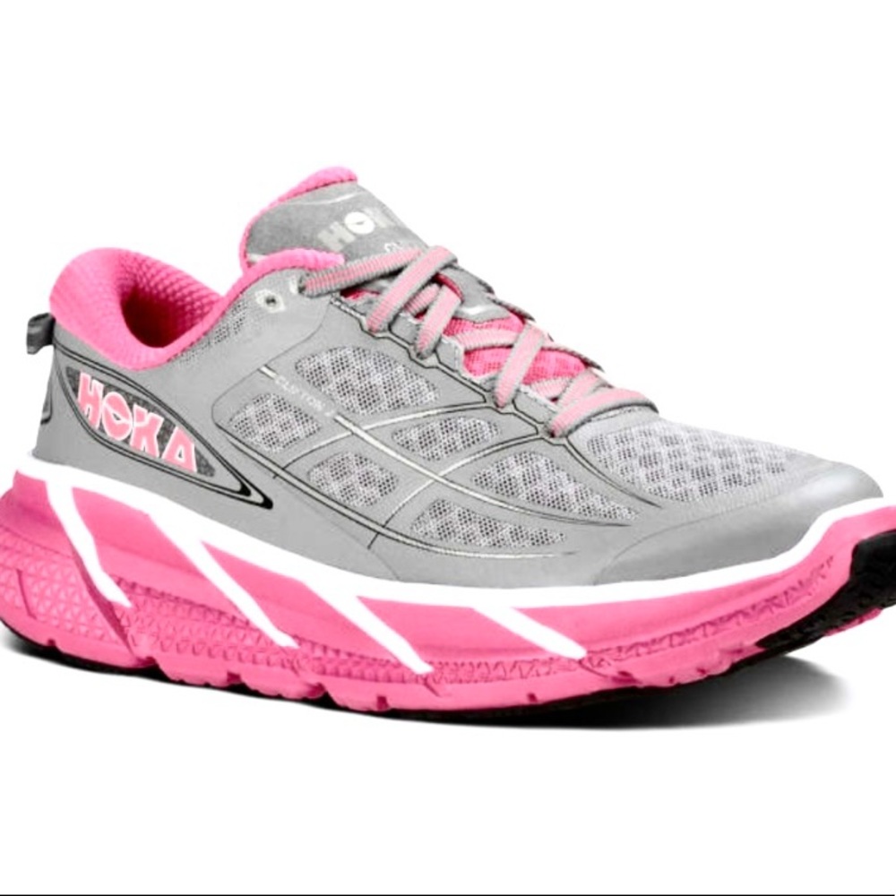 Womens HOKA One One Clifton 2 Pink/Gray Running Shoes Size 9